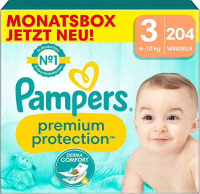 Pampers Premium Protection 3 Monatsbox mit 204 Windeln