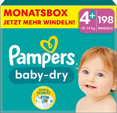 pampers baby dry 4 plus monatsbox mit 198 windeln