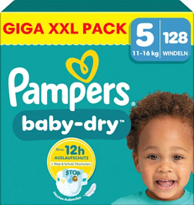 Pampers Baby-Dry 5 - XXL Pack mit 128 Windeln
