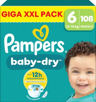 Pampers Baby-Dry 6 - XXL Pack mit 108 Windeln